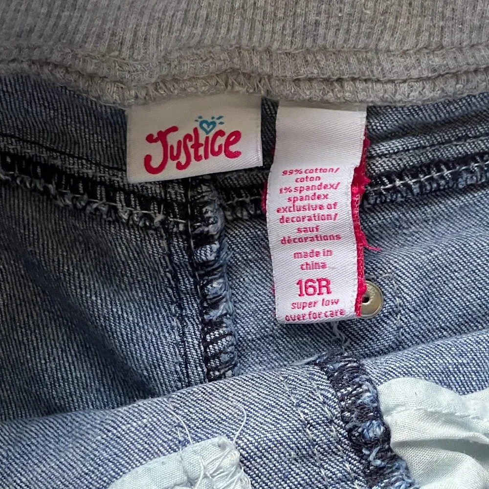 Justice Knit Waist Distressed Denim Shorts Size 16